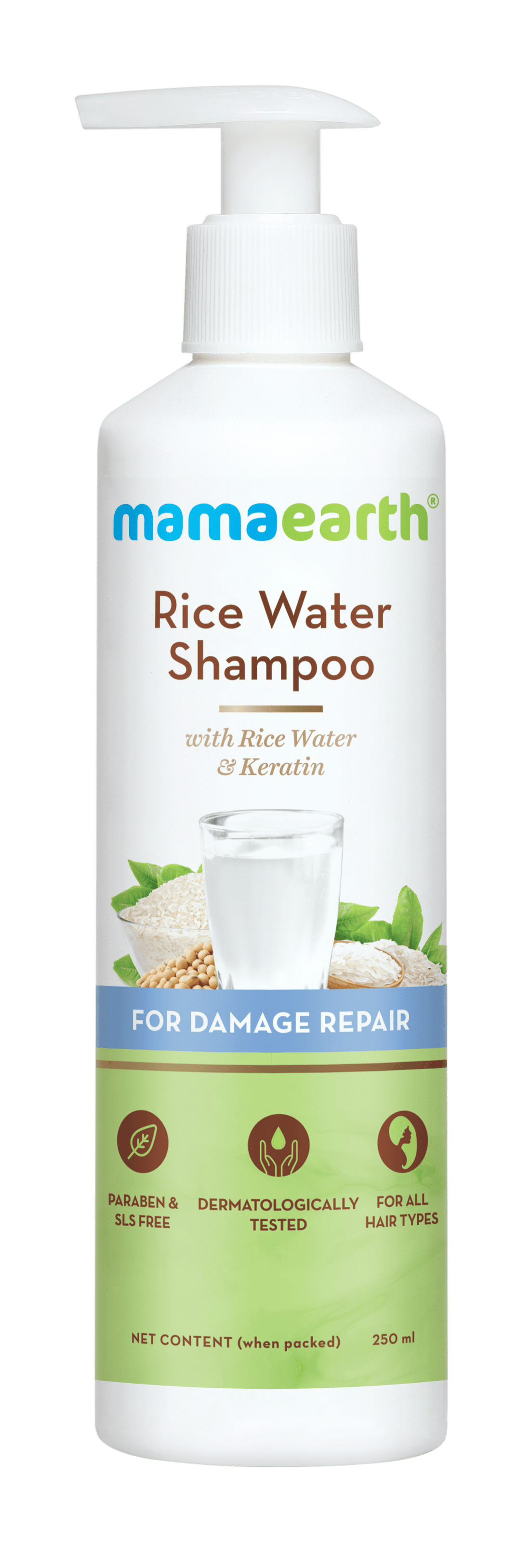 Mamaearth Rice Water Shampoo With Keratin For Damaged, Dry and Frizzy Hair White 250 ml
