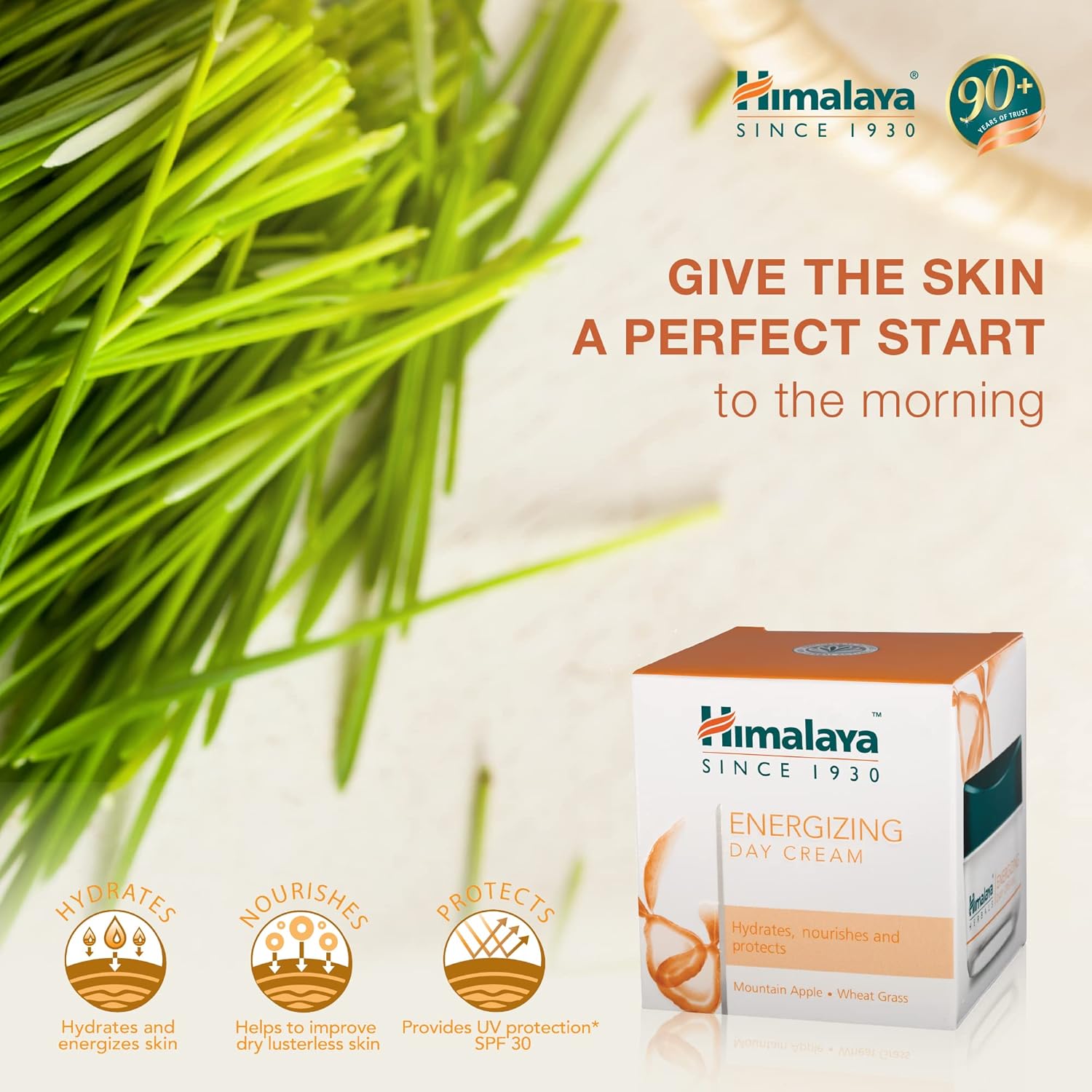 Himalaya Energizing Day Cream - Revitalizes Skin Cells, Hydrates and Energizes, Provides UV Protection SPF30, Moisturizes and Boosts Glow and Youthfulness – 50 g