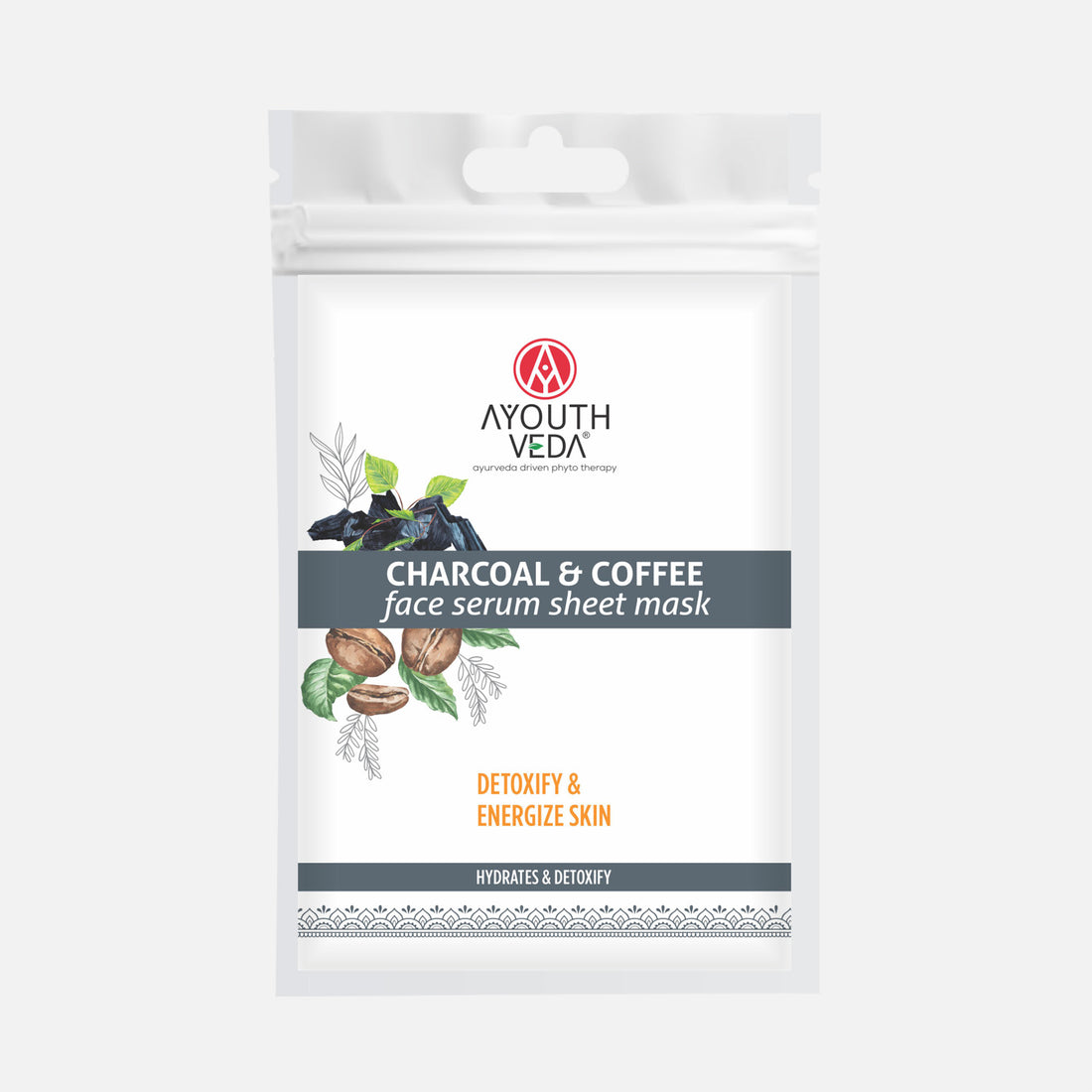 AyouthVeda Charcoal & Coffee Face Serum Sheet Mask With Coffee & Mint - Pack of 1