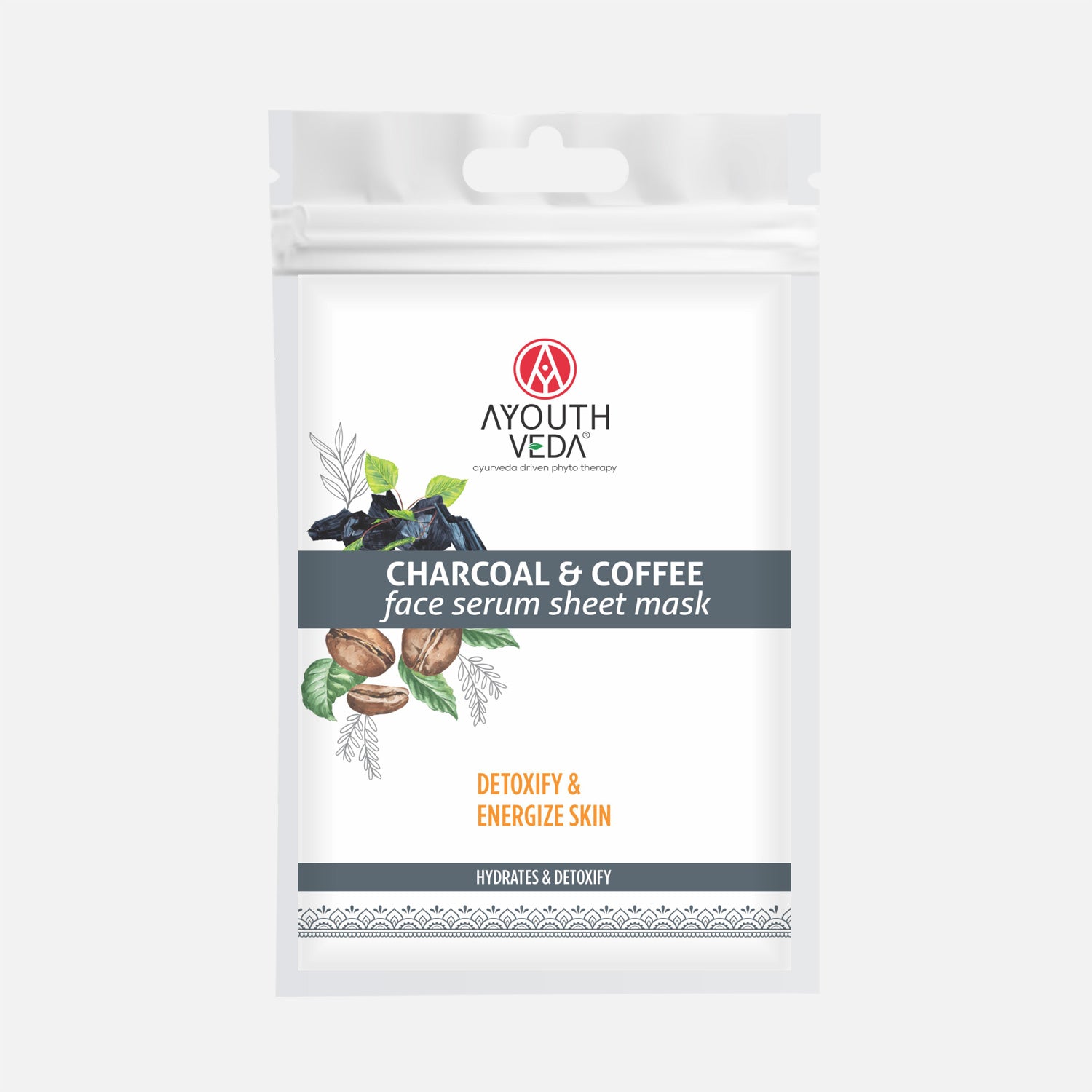 AyouthVeda Charcoal & Coffee Face Serum Sheet Mask With Coffee & Mint - Pack of 1