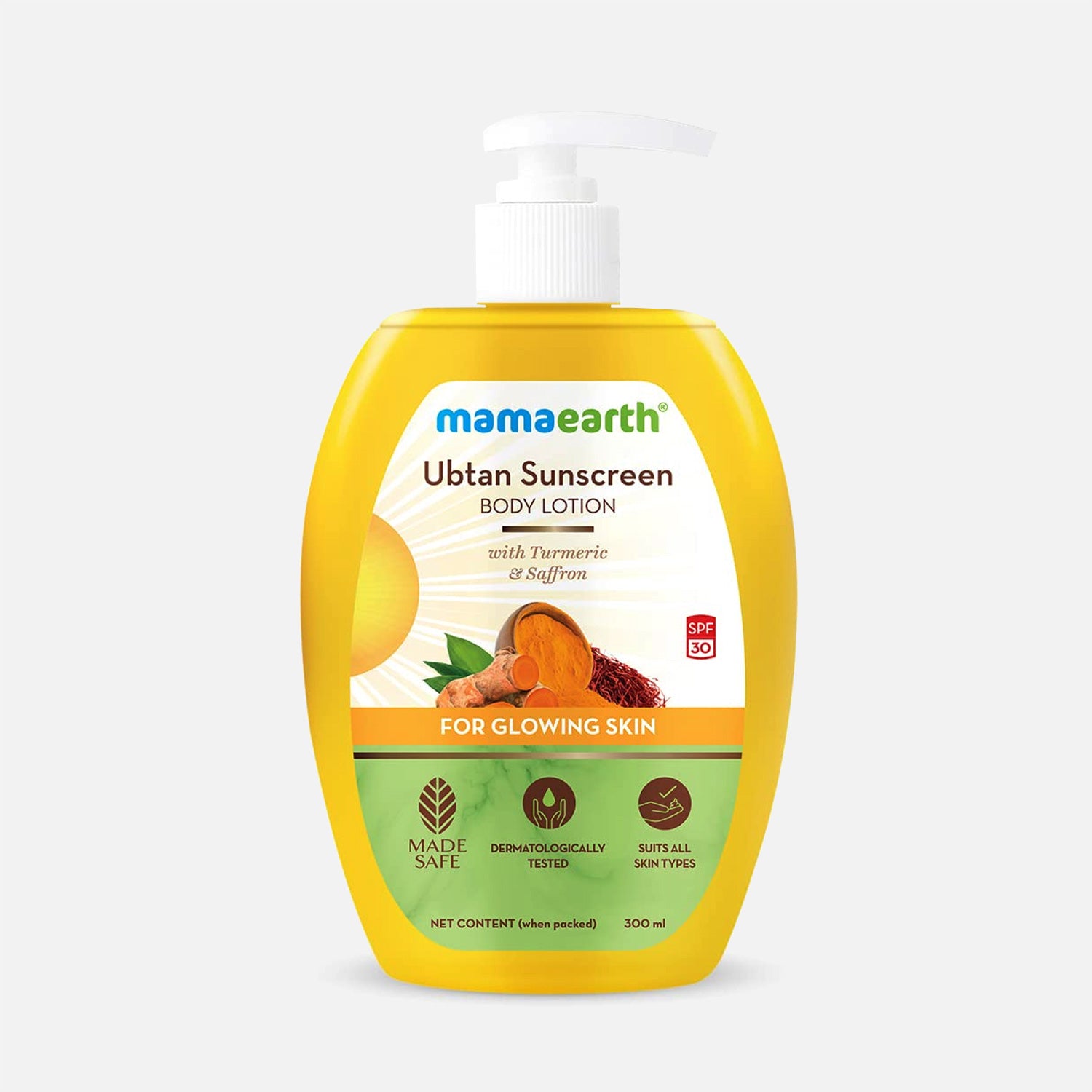 Mamaearth Ubtan Sunscreen Body Lotion SPF 30 with Turmeric & Saffron for Glowing Skin 300 ml