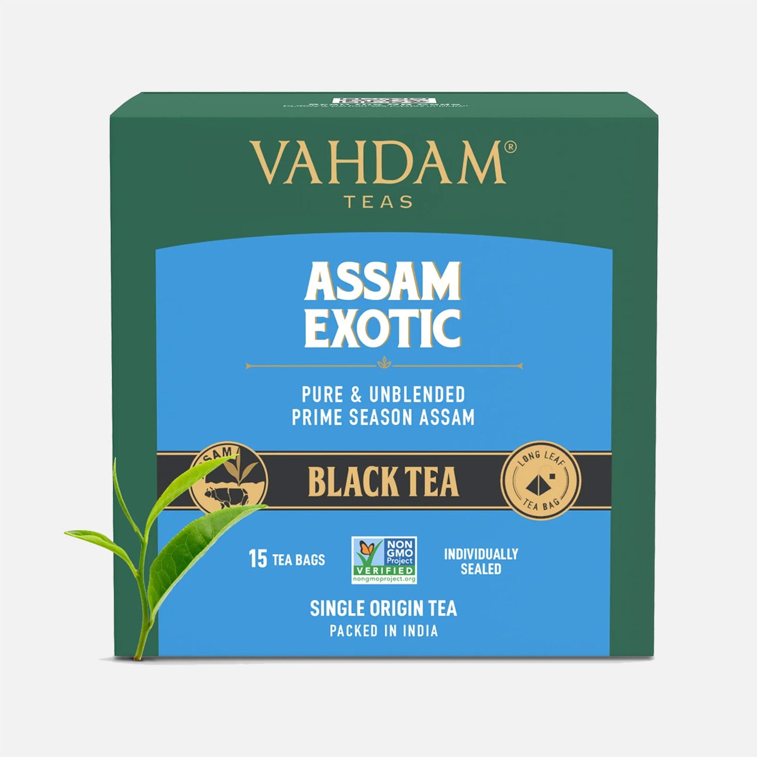 VAHDAM Assam Exotic Black Tea Bags (15 Count) High Caffeine, Gluten Free, Full Bodied - Pyramid Tea Bags - Strong, Robust & Flavoury