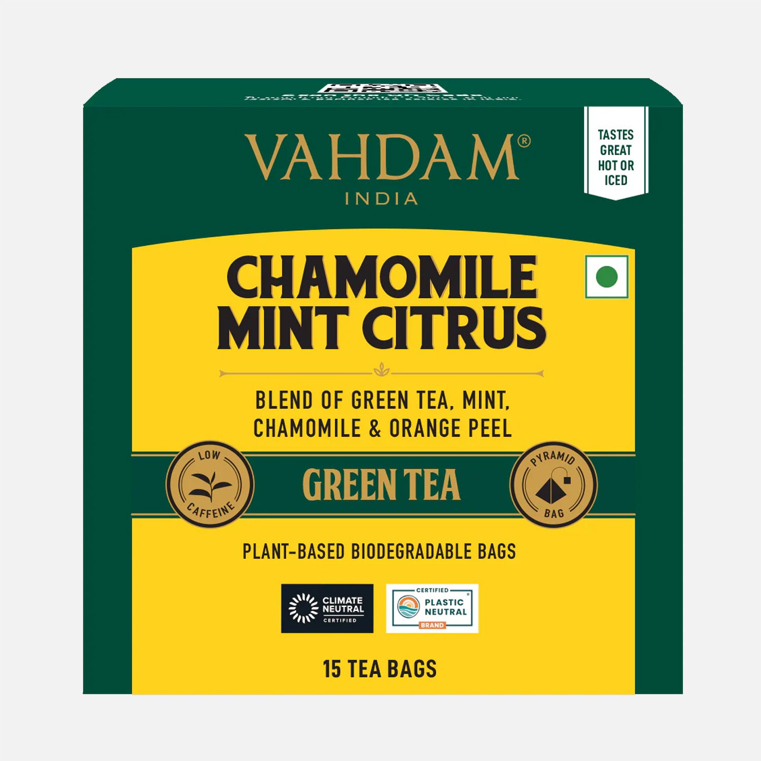 Vahdam Chamomile Mint Citrus Green Tea, 15 Count