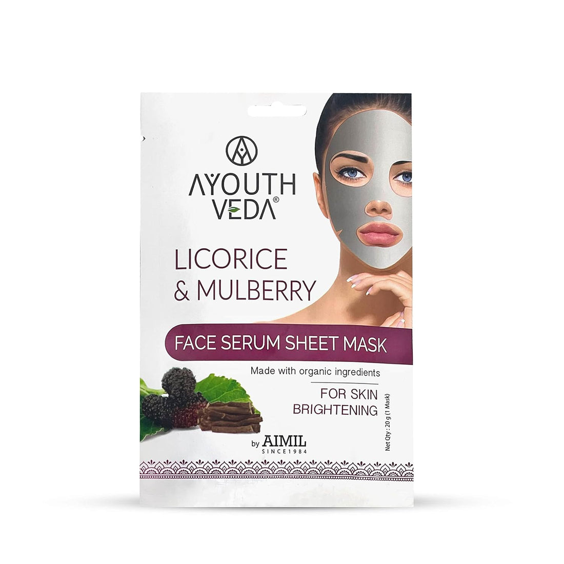 Ayouthveda Licorice &amp; Mulberry Face Serum Sheet Mask for Glowing and Radiant Skin, Pack Of 1 - 20g