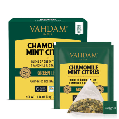 Vahdam Chamomile Mint Citrus Green Tea, 15 Count