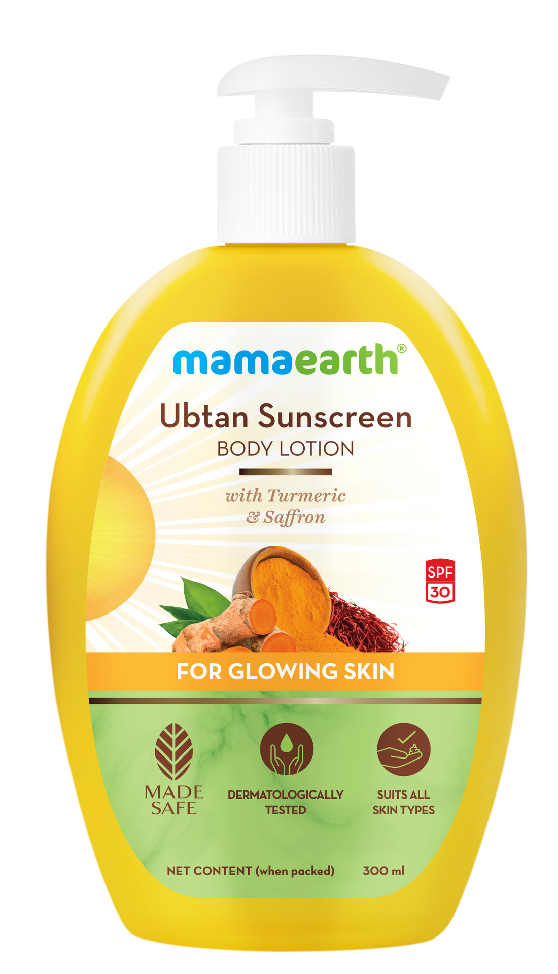Mamaearth Ubtan Sunscreen Body Lotion SPF 30 with Turmeric &amp; Saffron for Glowing Skin 300 ml