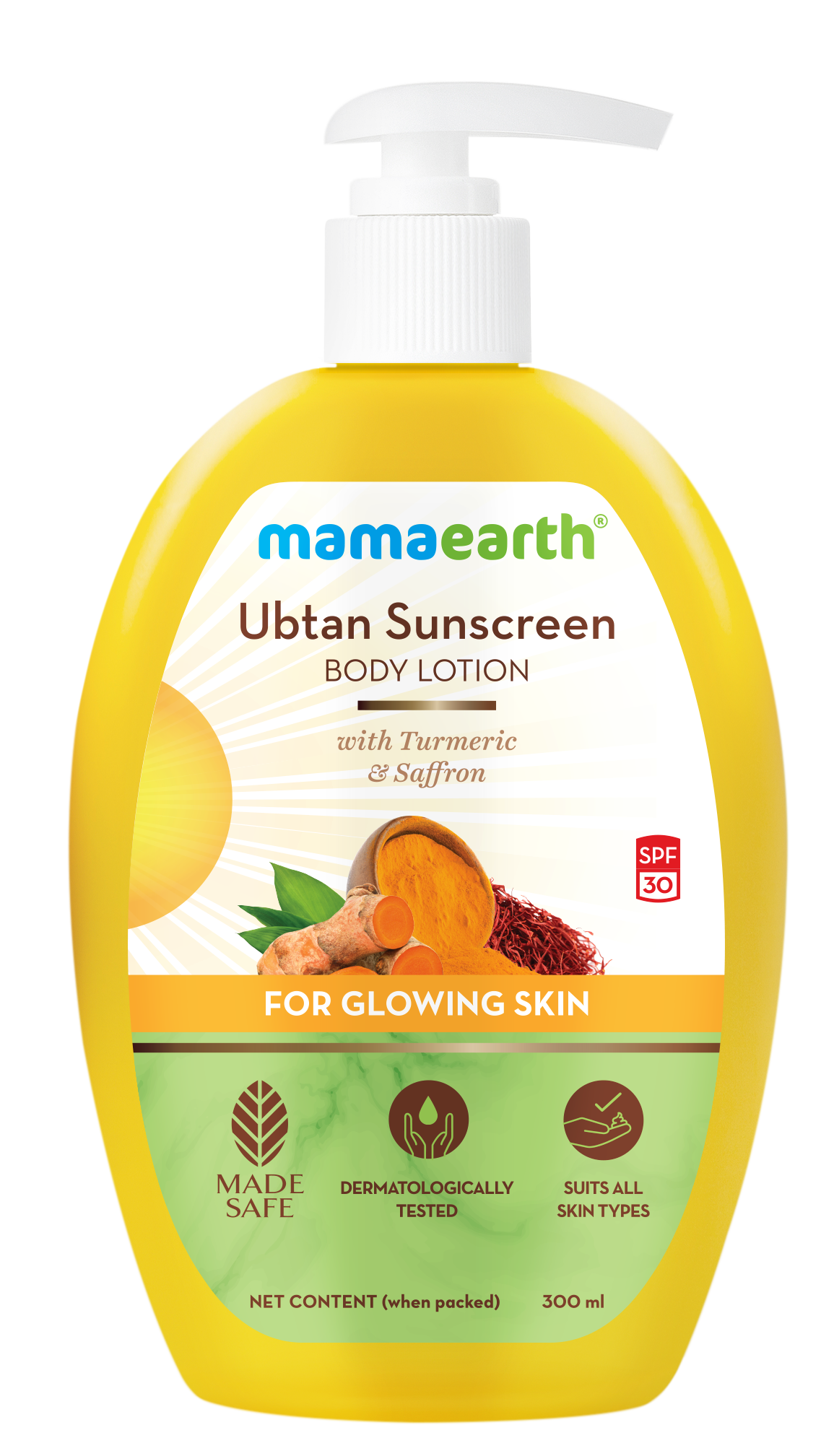 Mamaearth Ubtan Sunscreen Body Lotion SPF 30 with Turmeric &amp; Saffron for Glowing Skin 300 ml
