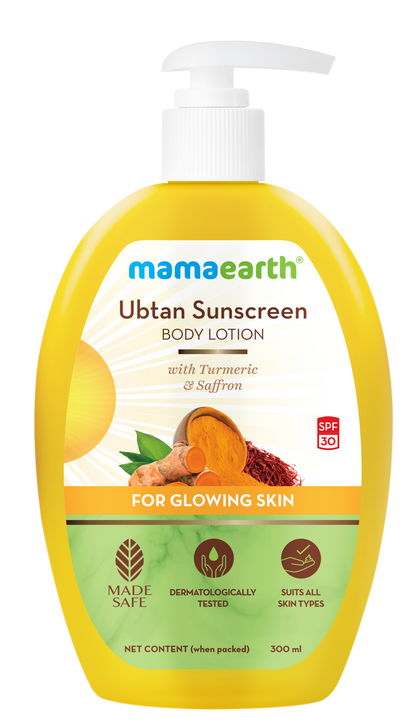 Mamaearth Ubtan Sunscreen Body Lotion SPF 30 with Turmeric &amp; Saffron for Glowing Skin 300 ml