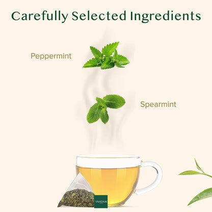 VAHDAM Pure Mint Herbal Tea (15 Pyramid Tea Bags) Caffeine Free, Non GMO, Gluten Free - Blend of 100% Natural Ingredients- Peppermint Tea, Spearmint Tea - Mint Tea Bags - Resealable Ziplock Pouch