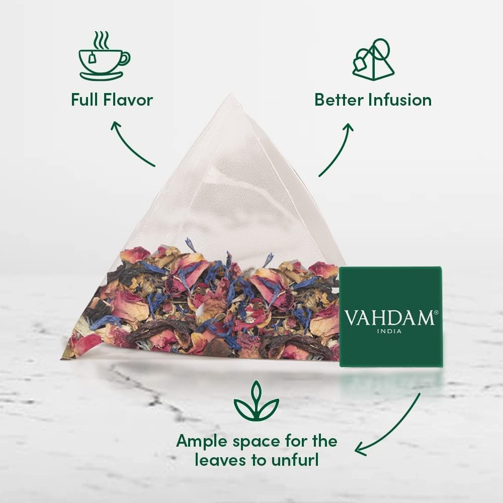 VAHDAM Hibiscus Rose Tea (15 Pyramid Tea Bags) Herbal Tea Bags- Hibiscus Rose Petals &amp; Indian Exotic Spices - Caffeine Free Hibiscus Tea, Floral Flavour Tisane - Eco-Conscious Tea Bags