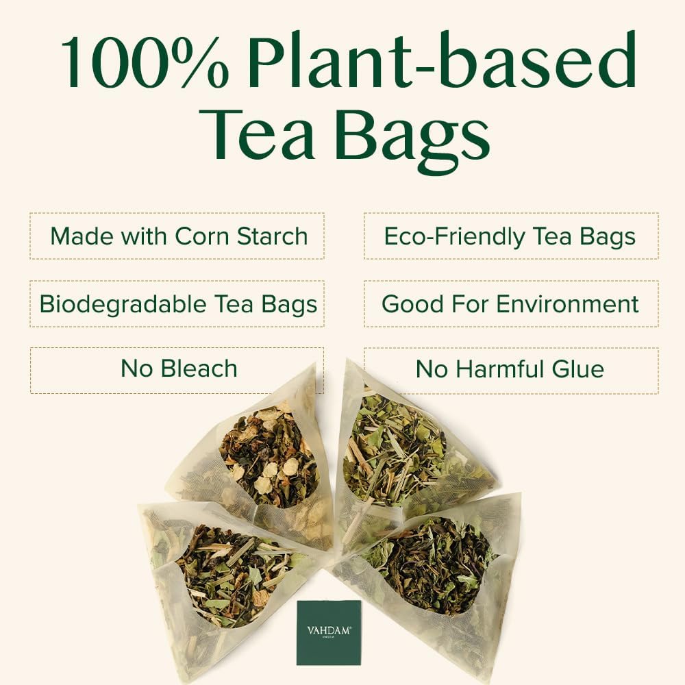 VAHDAM Pure Mint Herbal Tea (15 Pyramid Tea Bags) Caffeine Free, Non GMO, Gluten Free - Blend of 100% Natural Ingredients- Peppermint Tea, Spearmint Tea - Mint Tea Bags - Resealable Ziplock Pouch