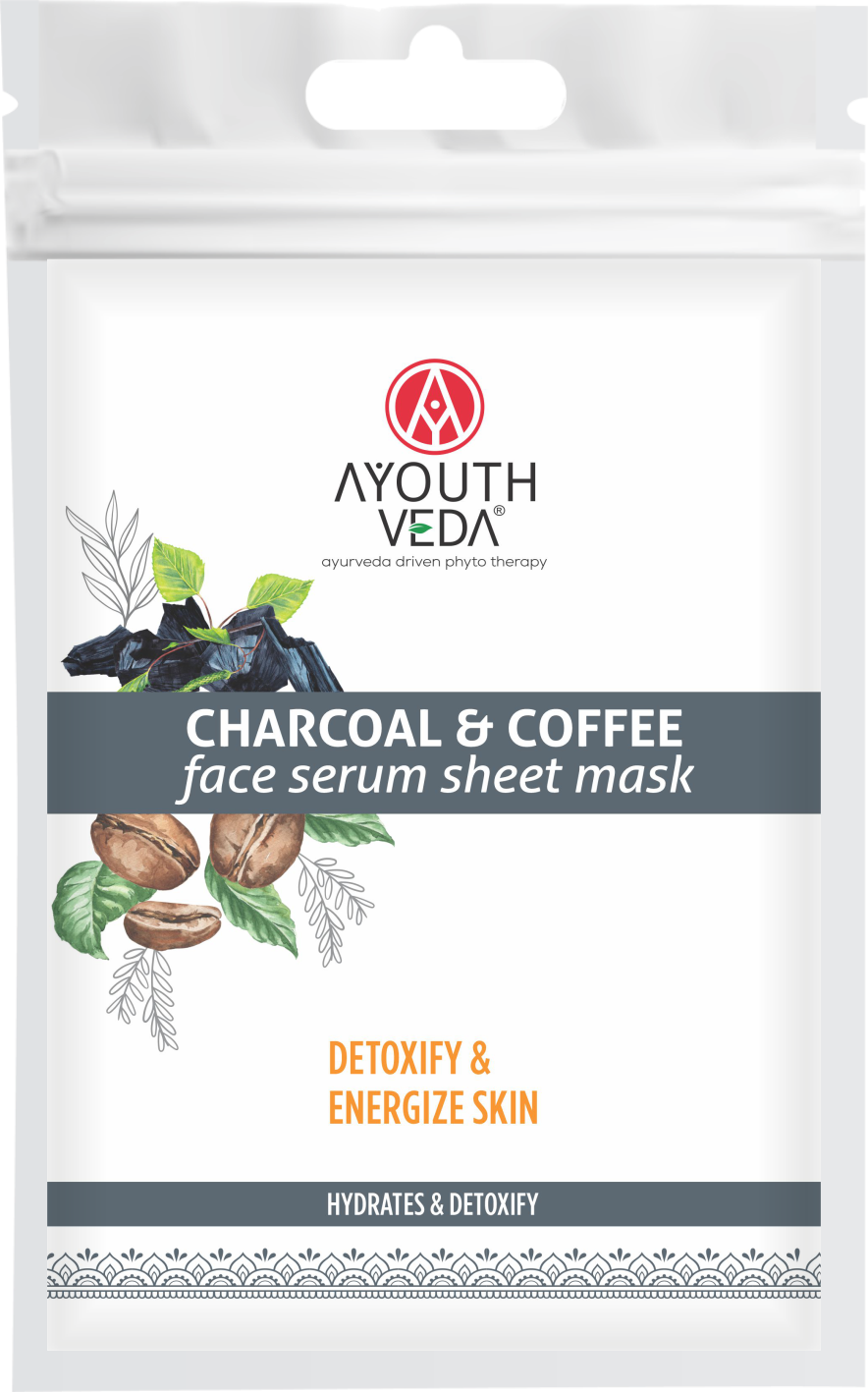 AyouthVeda Charcoal &amp; Coffee Face Serum Sheet Mask With Coffee &amp; Mint - Pack of 1