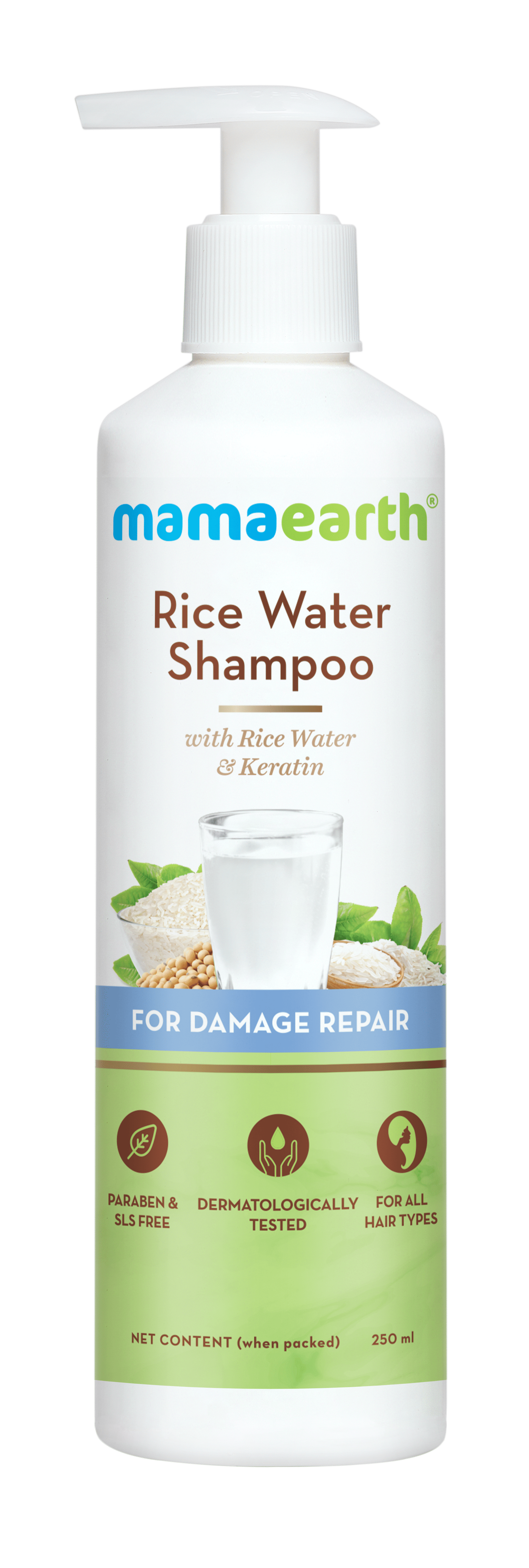 Mamaearth Rice Water Shampoo With Keratin For Damaged, Dry and Frizzy Hair White 250 ml