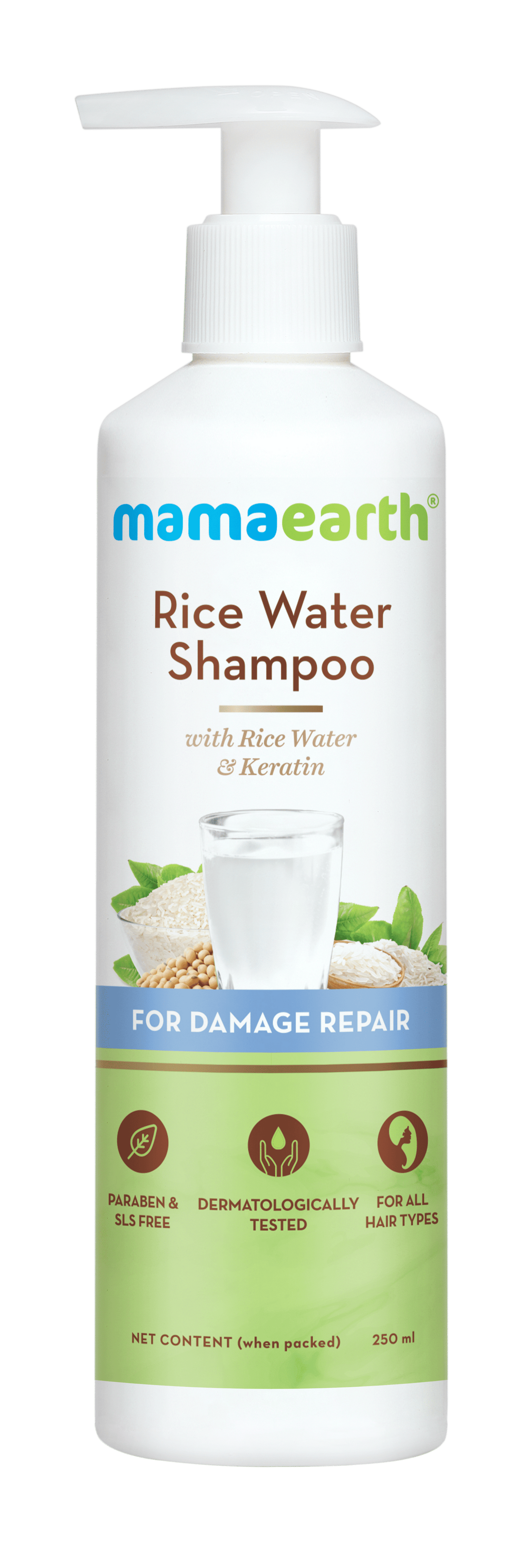 Mamaearth Rice Water Shampoo With Keratin For Damaged, Dry and Frizzy Hair White 250 ml