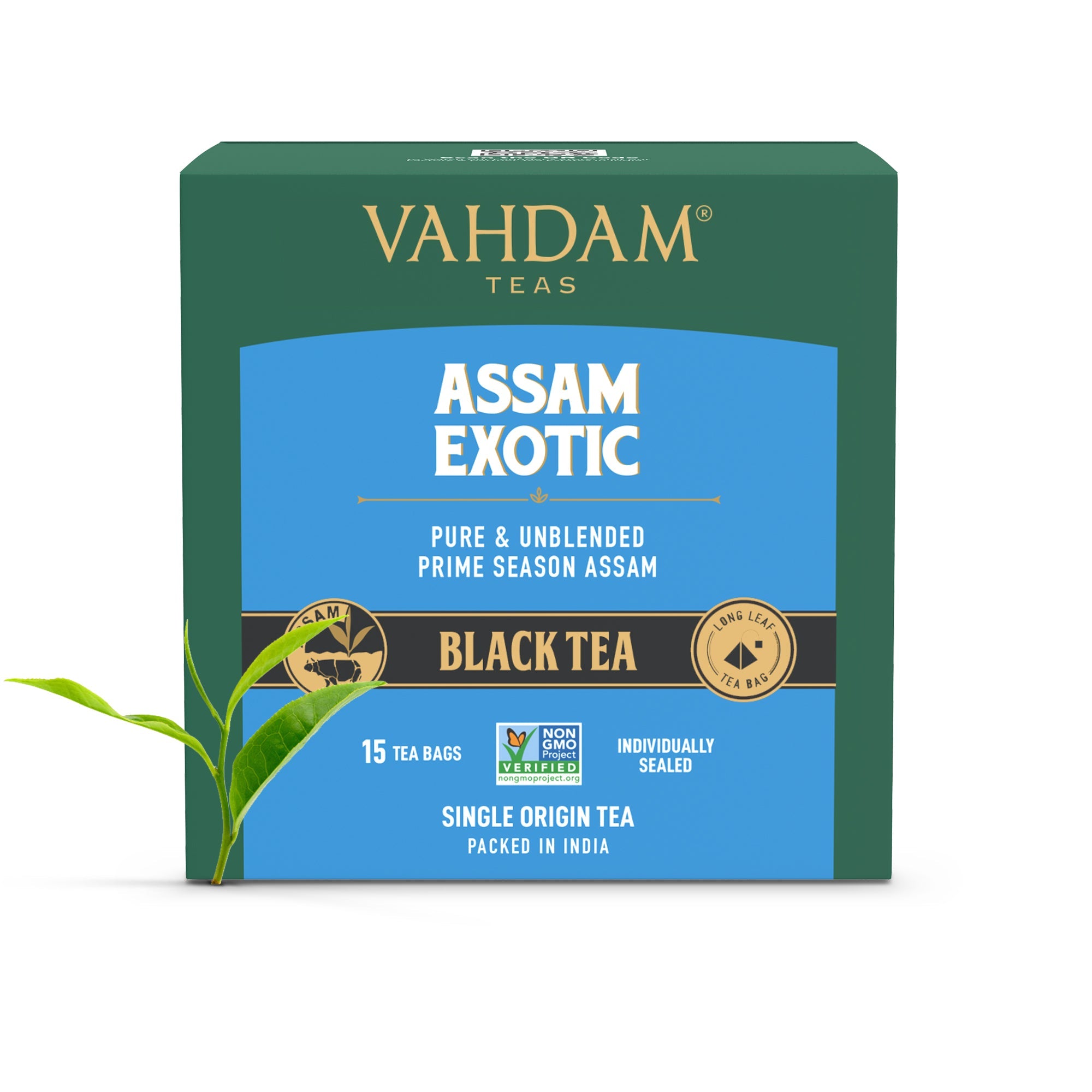 VAHDAM Assam Exotic Black Tea Bags (15 Count) High Caffeine, Gluten Free, Full Bodied - Pyramid Tea Bags - Strong, Robust &amp; Flavoury