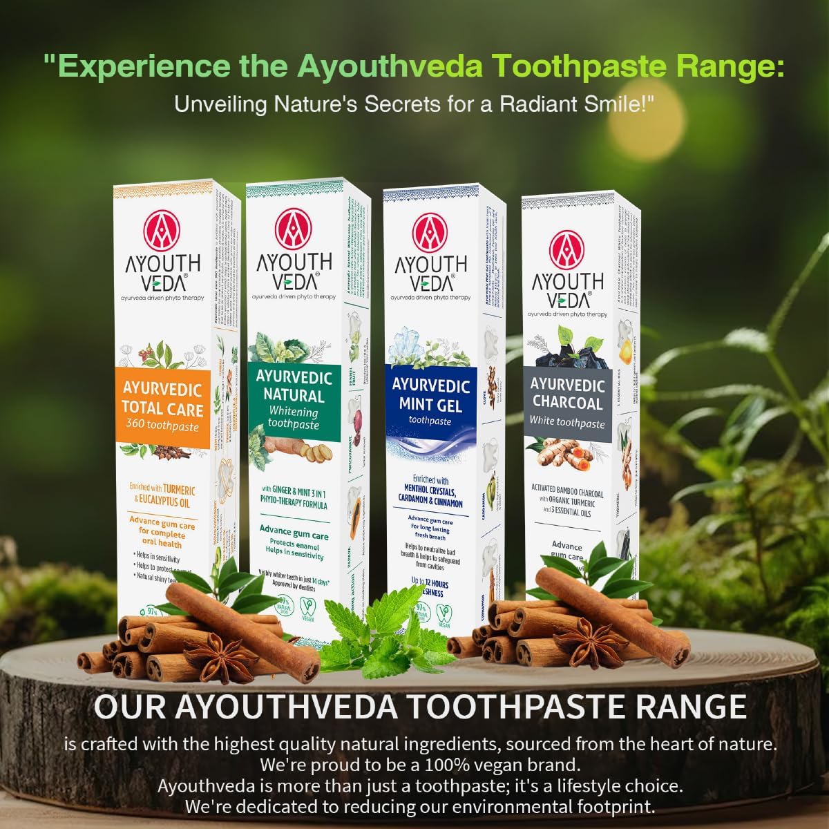 AyouthVeda Ayurvedic Charcoal White Toothpaste with Activated Bamboo Charcoal &amp; Turmeric for Deep Cleaning &amp; Whitening - 100g