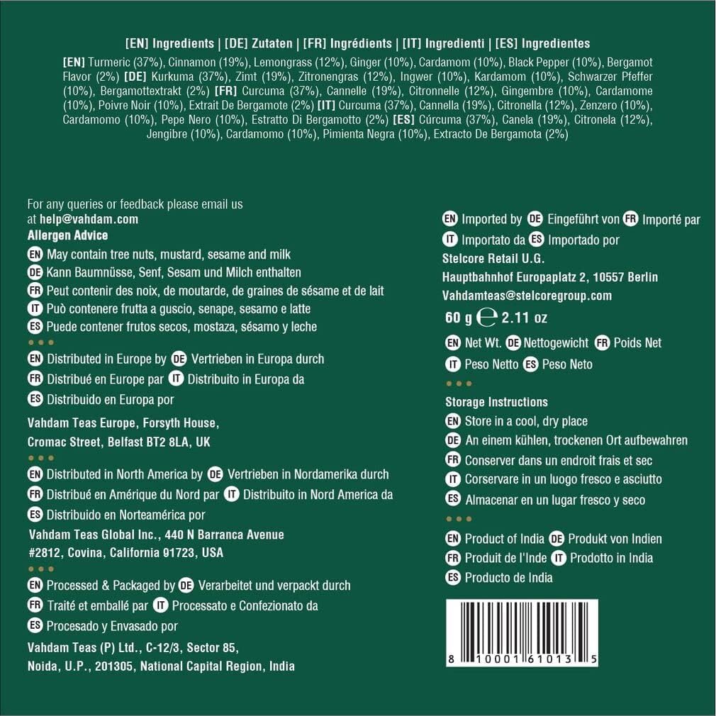 VAHDAM, Turmeric Spice Herbal Tea Bags (30 Count) Caffeine Free, Non GMO, Gluten Free - 100% Pure Herbal Tisane - Savory &amp; Spicy - Individually Wrapped Pyramid Tea Bags