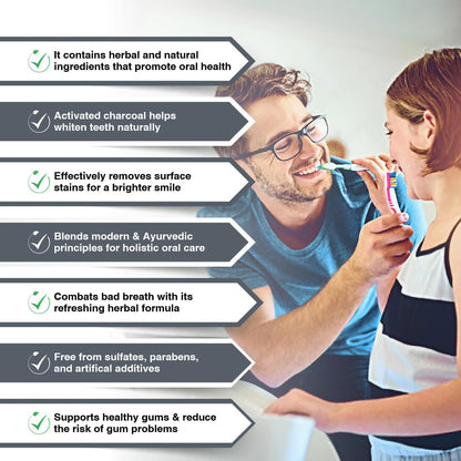 AyouthVeda Ayurvedic Charcoal White Toothpaste with Activated Bamboo Charcoal &amp; Turmeric for Deep Cleaning &amp; Whitening - 100g