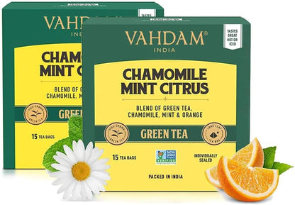 Vahdam Chamomile Mint Citrus Green Tea, 15 Count
