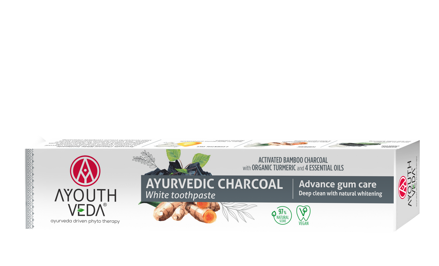 AyouthVeda Ayurvedic Charcoal White Toothpaste with Activated Bamboo Charcoal &amp; Turmeric for Deep Cleaning &amp; Whitening - 100g