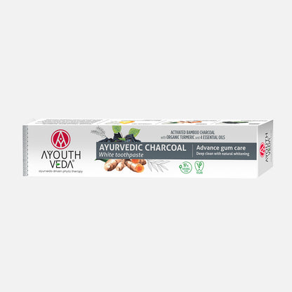 AyouthVeda Ayurvedic Charcoal White Toothpaste with Activated Bamboo Charcoal &amp; Turmeric for Deep Cleaning &amp; Whitening - 100g