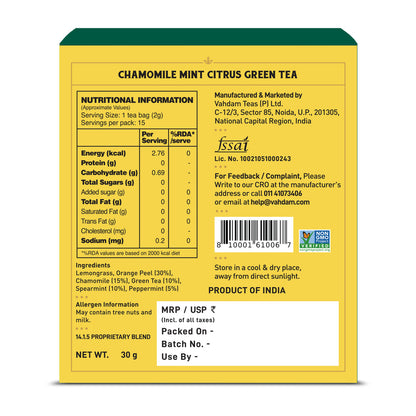 Vahdam Chamomile Mint Citrus Green Tea, 15 Count