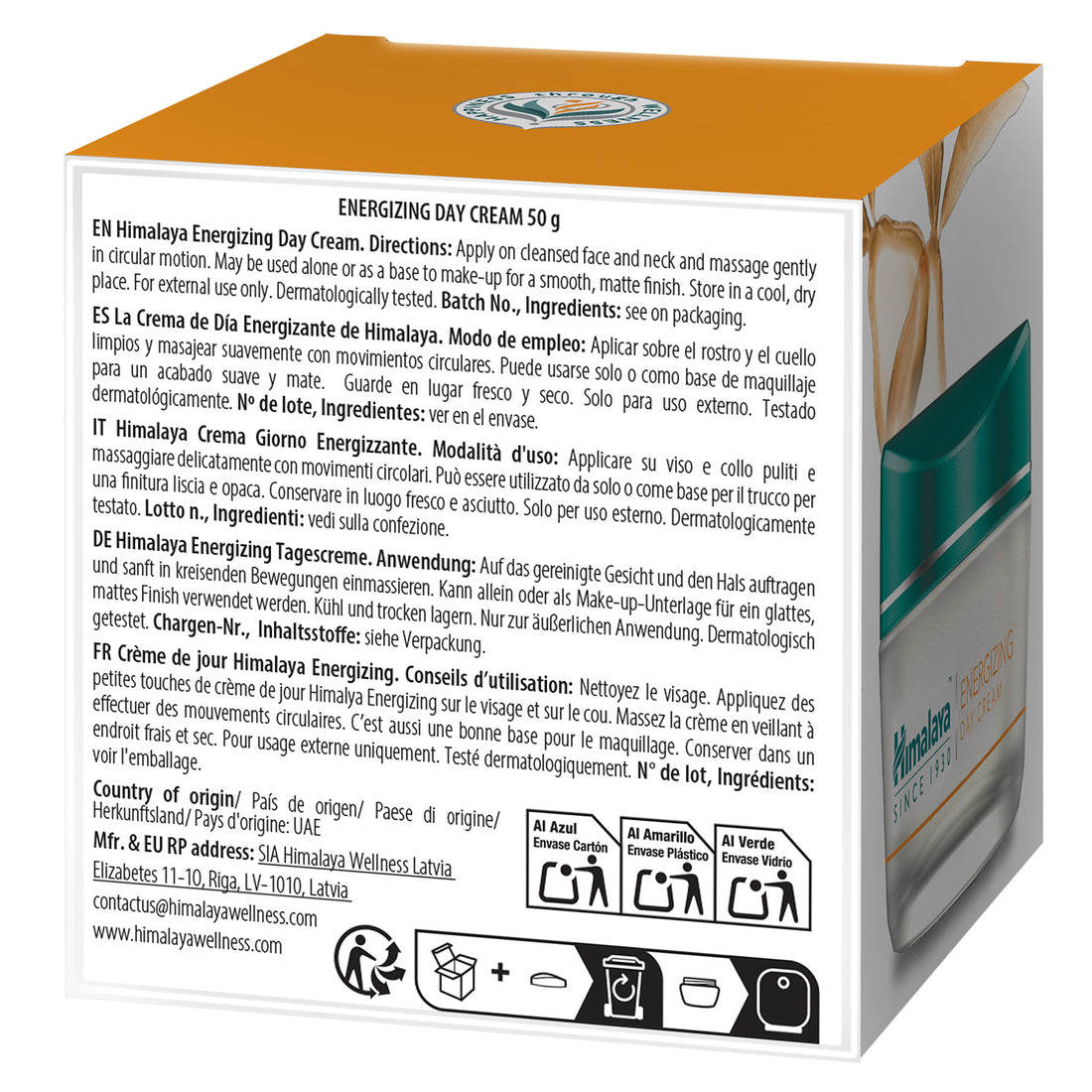 Himalaya Energizing Day Cream - Revitalizes Skin Cells, Hydrates and Energizes, Provides UV Protection SPF30, Moisturizes and Boosts Glow and Youthfulness – 50 g