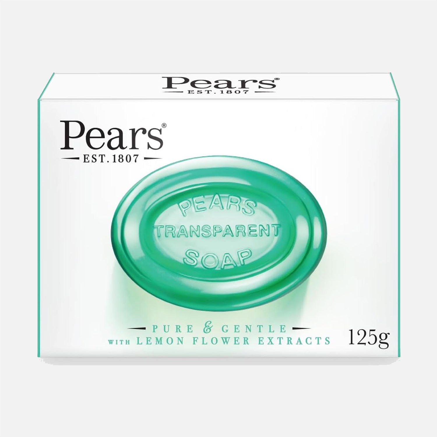 Pears Pure &amp; Gentle Transparent Natural Soap Bar - Made with Lemon Flower Extracts, Nourishing and Refreshing Bathing Cleanser - 125g