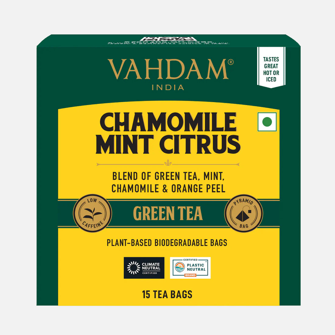 Vahdam Chamomile Mint Citrus Green Tea, 15 Count