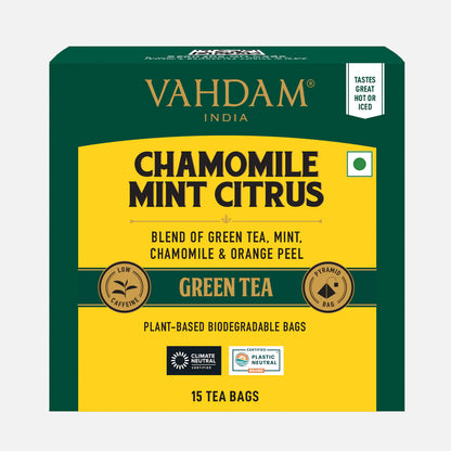 Vahdam Chamomile Mint Citrus Green Tea, 15 Count